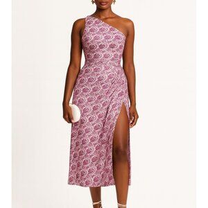 CAMI NYC Revolve Nanu Midi Dress Magenta Pansy Paisley One-Shoulder Size 12